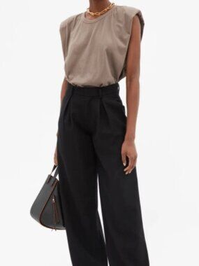 Frankie Shop Eva Shoulder Pad Top in Taupe Brown Size Small